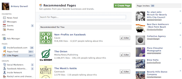 new facebook recommended pages