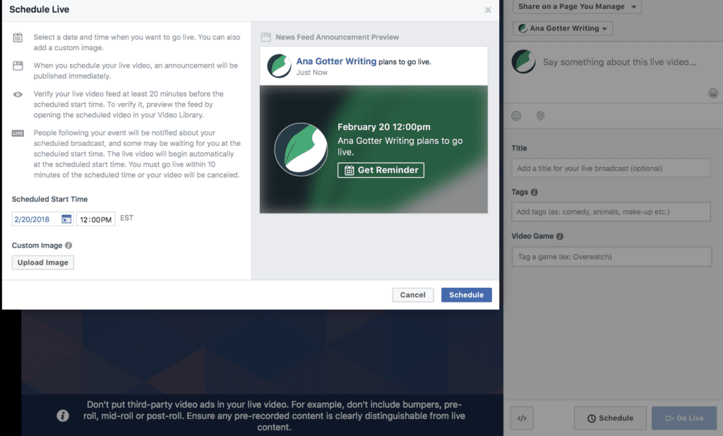 Facebook Live video ads