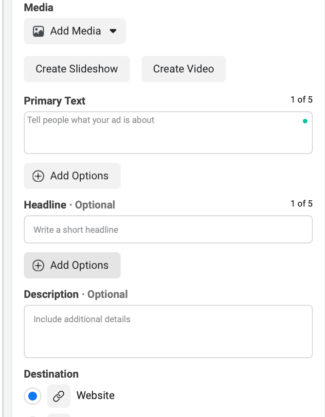 A/B testing ad copy through creative section on Ads dashboard