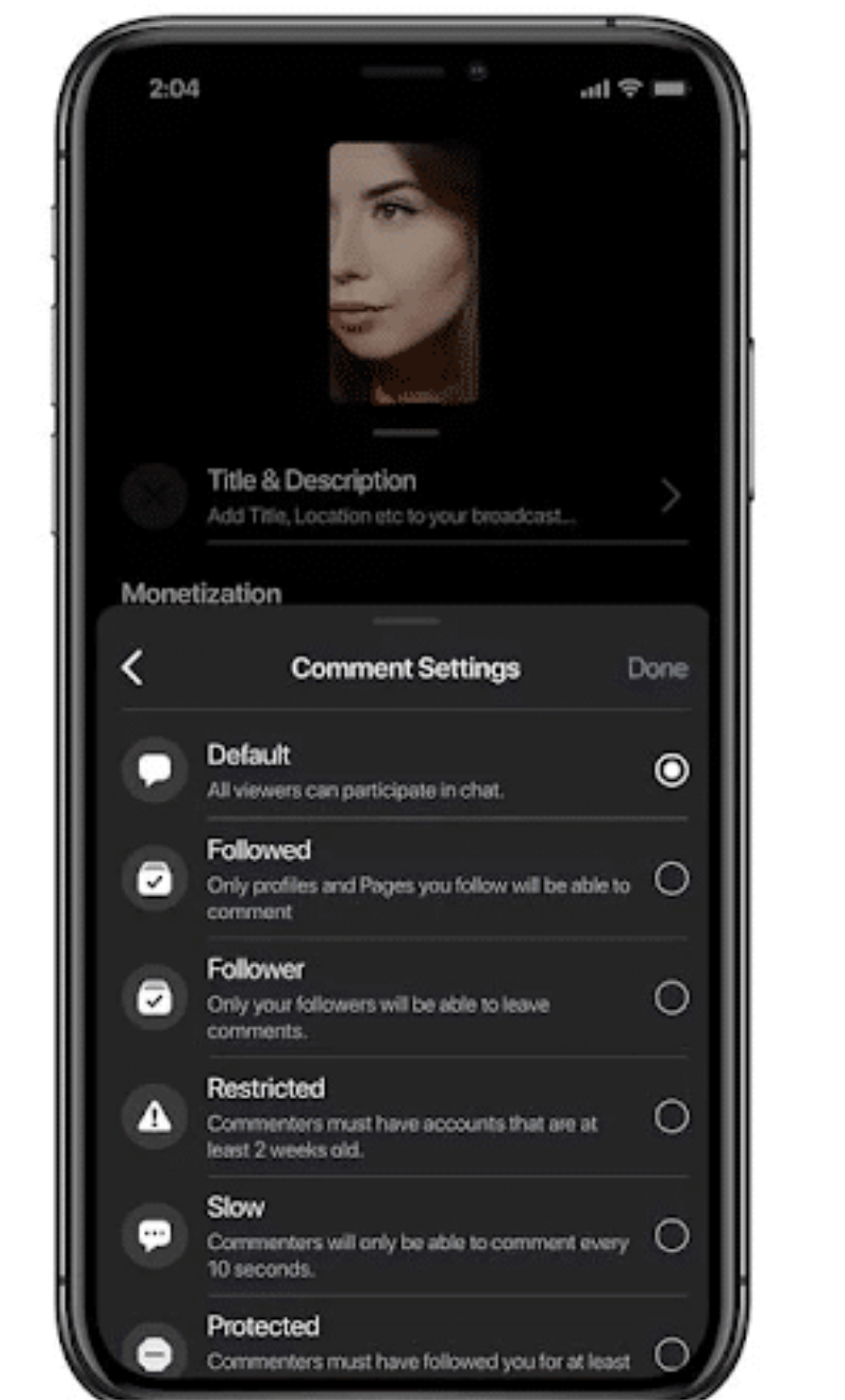 Facebook live video comment moderation features